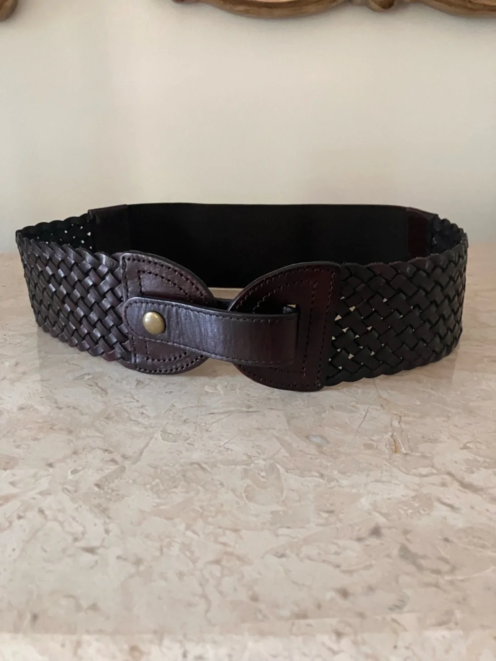 Loft Dark Brown Braided Genuine Leather Wide Stretch Women’s Belt - Size XS/S